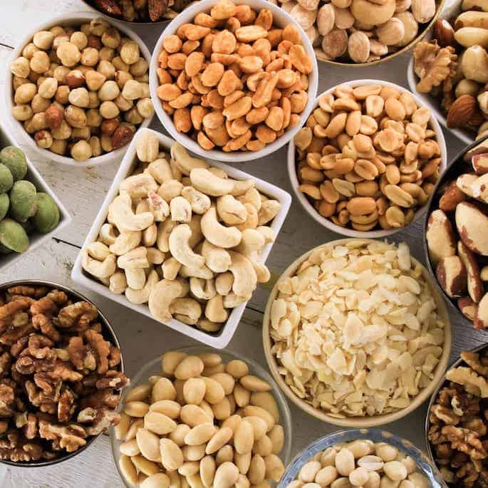 nuts and seeds in bowls