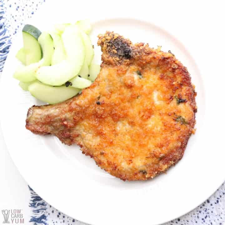 Keto Air Fryer BoneIn Pork Chops Made With Pork Rinds Low Carb Yum