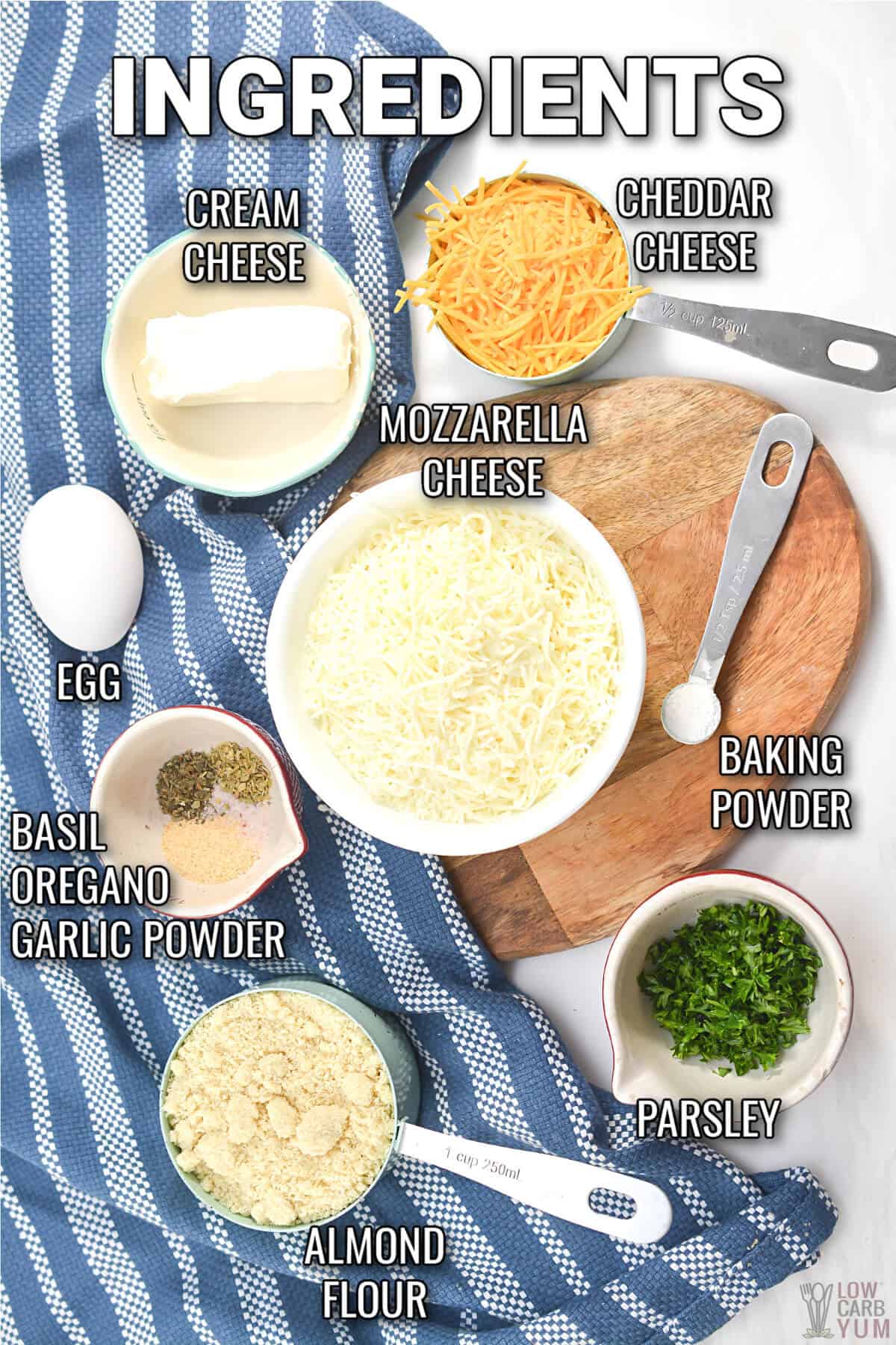 ingredients used for cheese and herb keto rolls