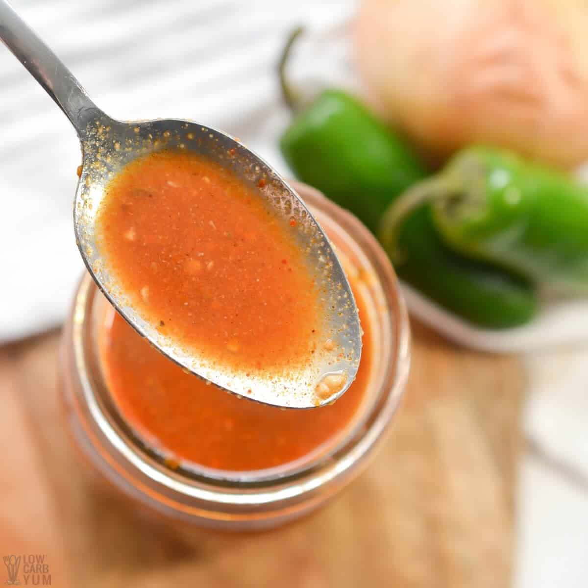 enchilada sauce on spoon