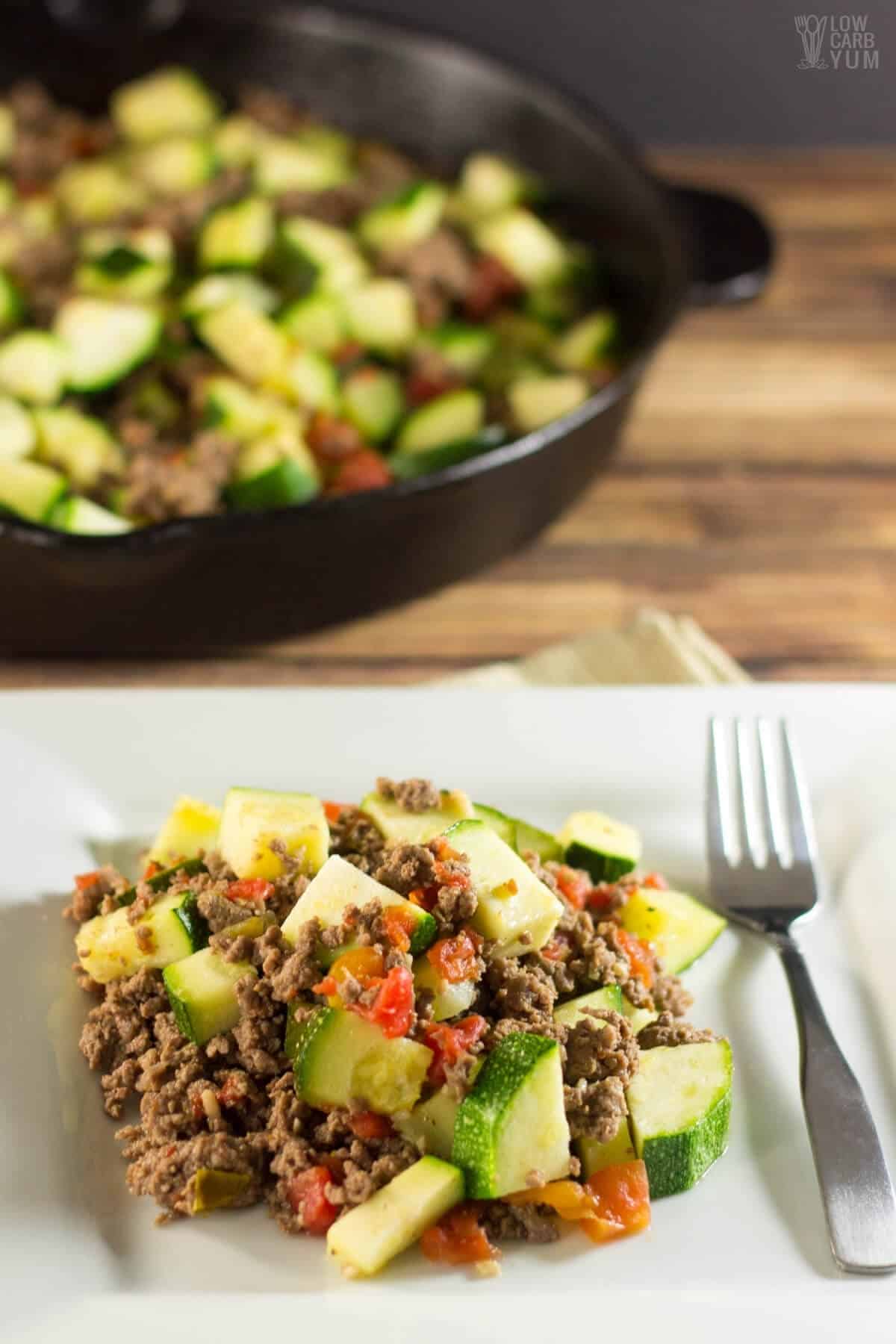 keto Mexican skillet meal with ground beef and squash