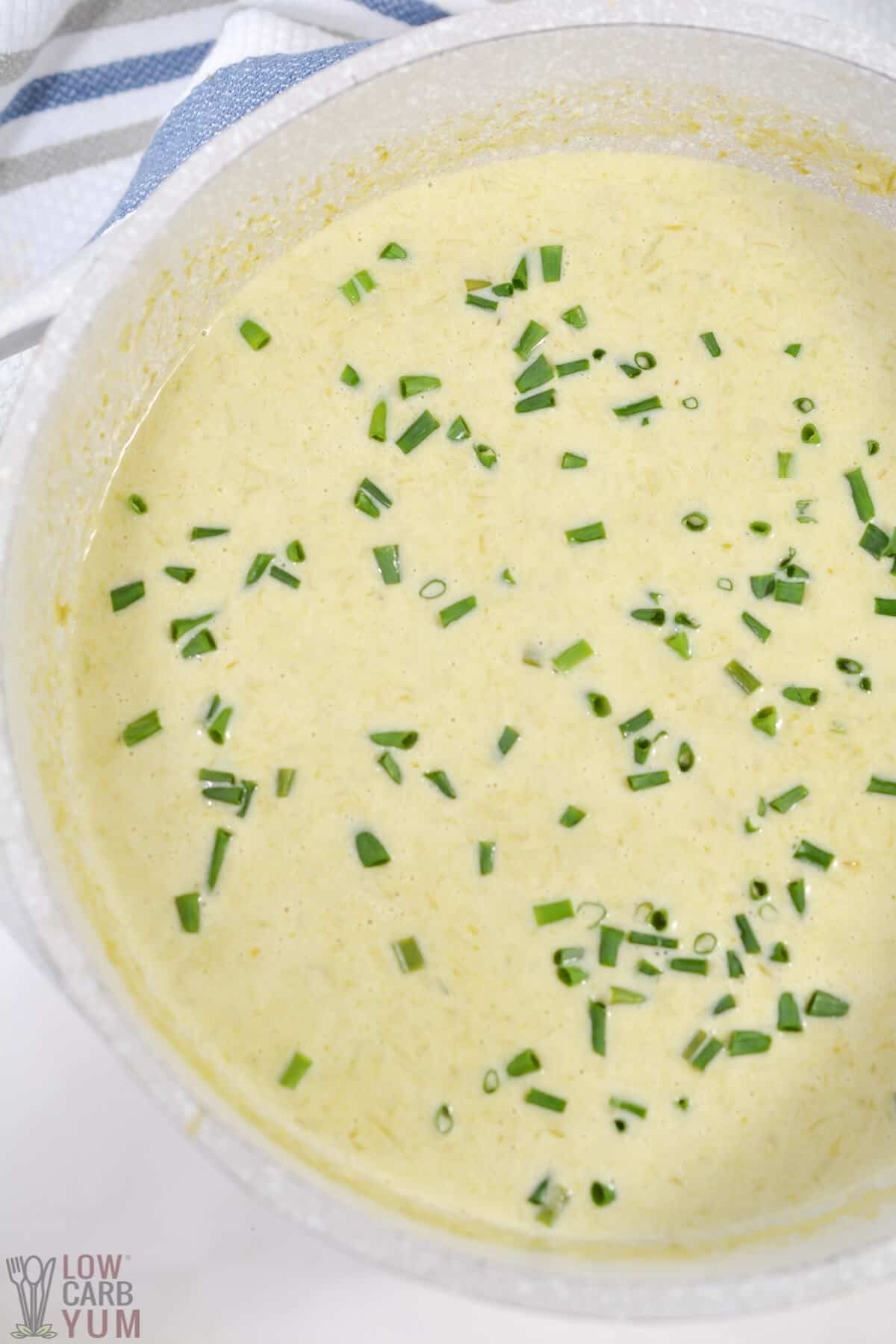 keto cream of asparagus soup in pot
