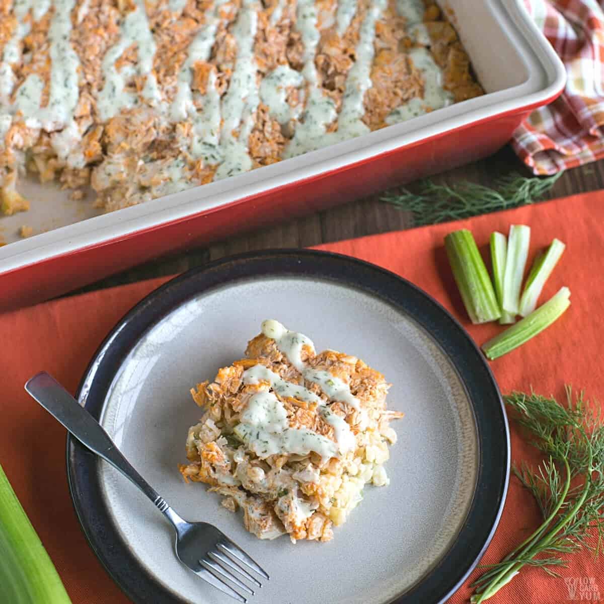 paleo buffalo chicken casserole featured image