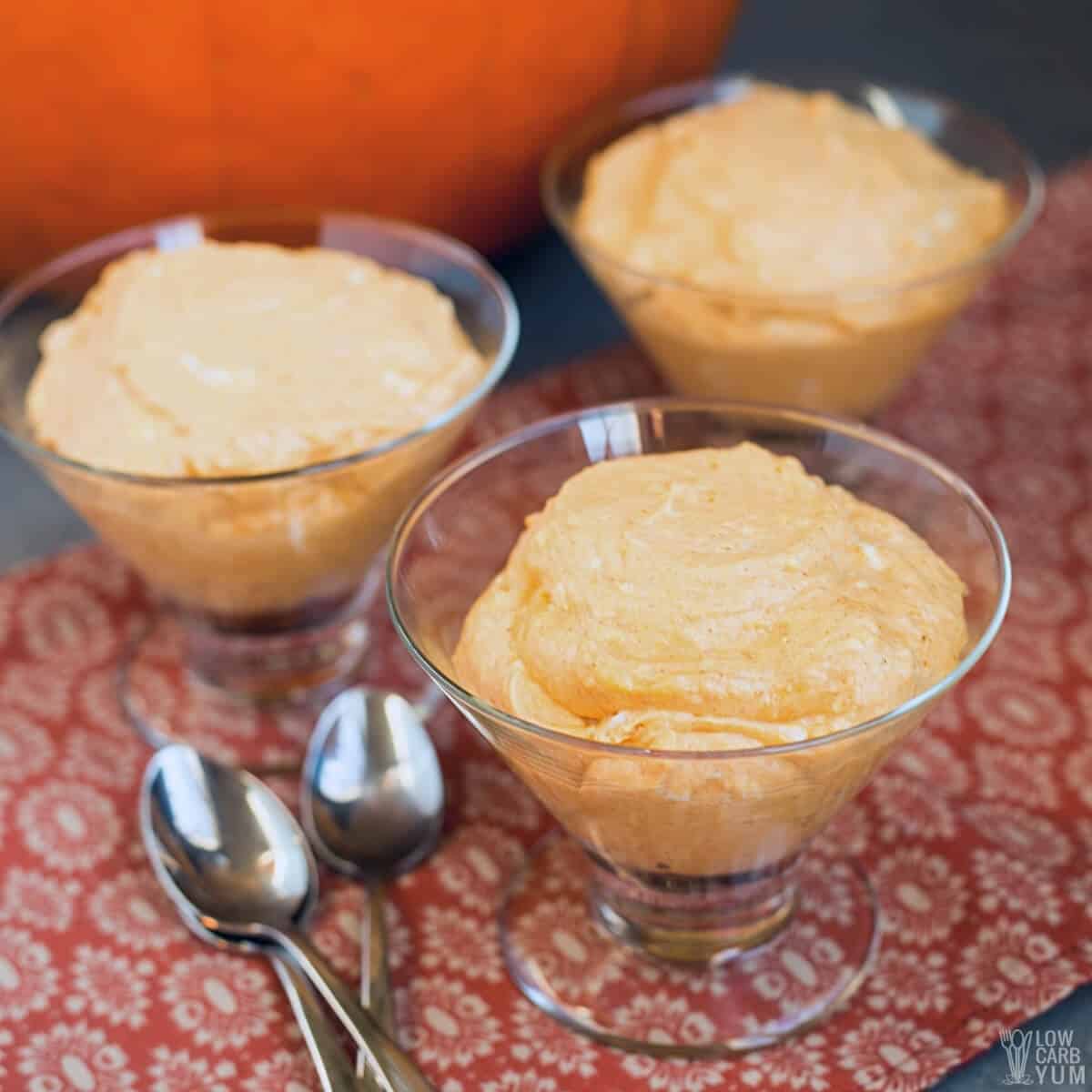 pumpkin mousse in glass dessert dishes