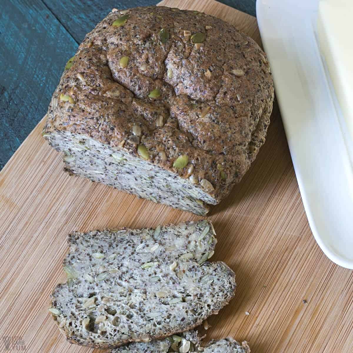 overhead of bread sliced on board