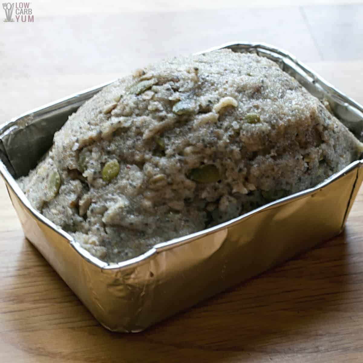 bread batter in small loaf pan