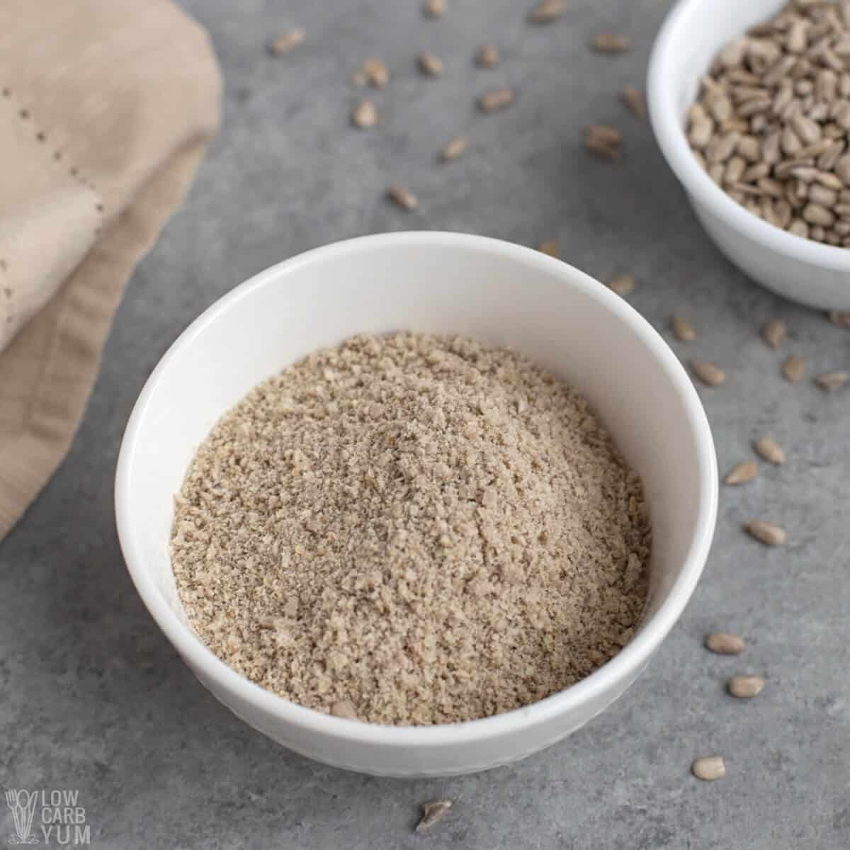 flour with sunflower seeds in bowls