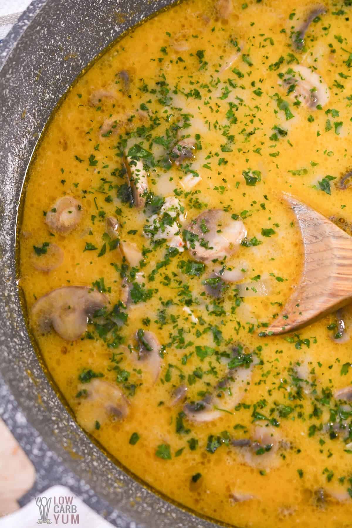 thai coconut soup in pan