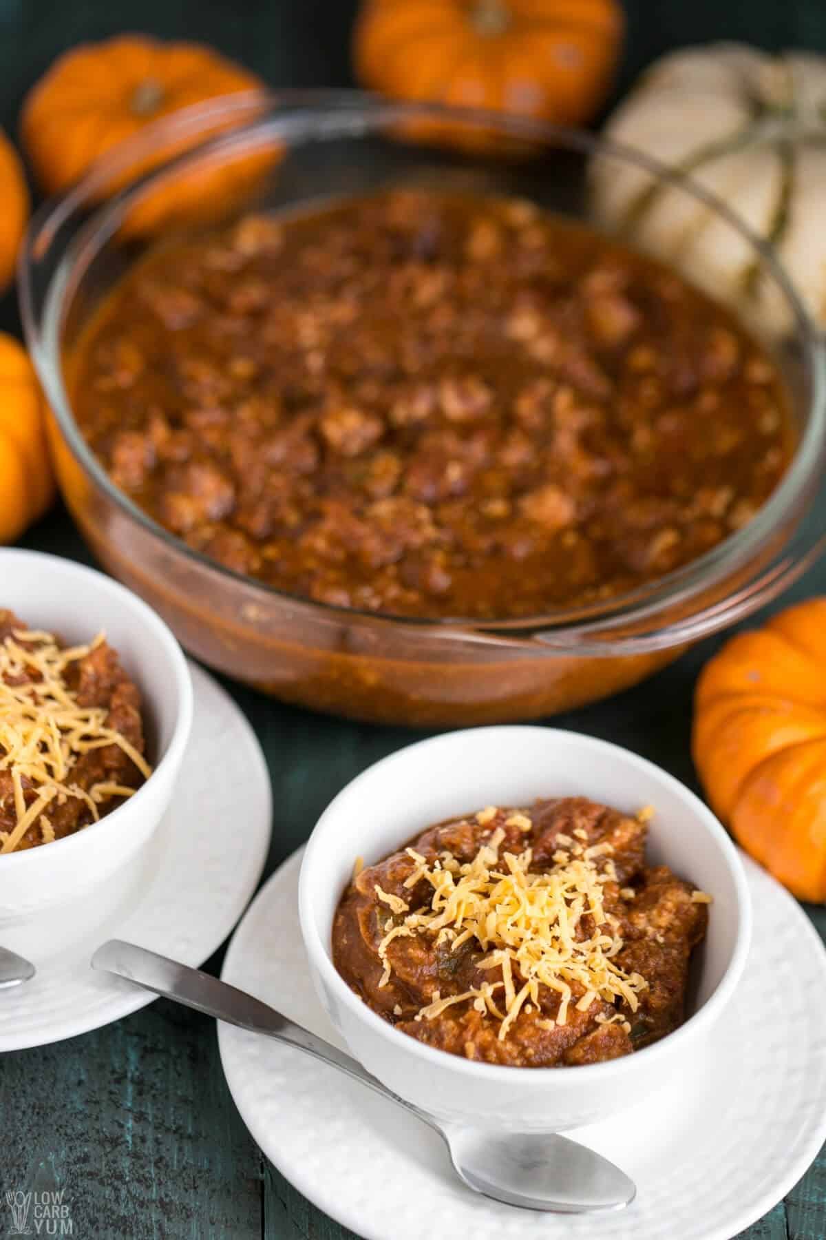 turkey pumpkin chili served with grated cheese