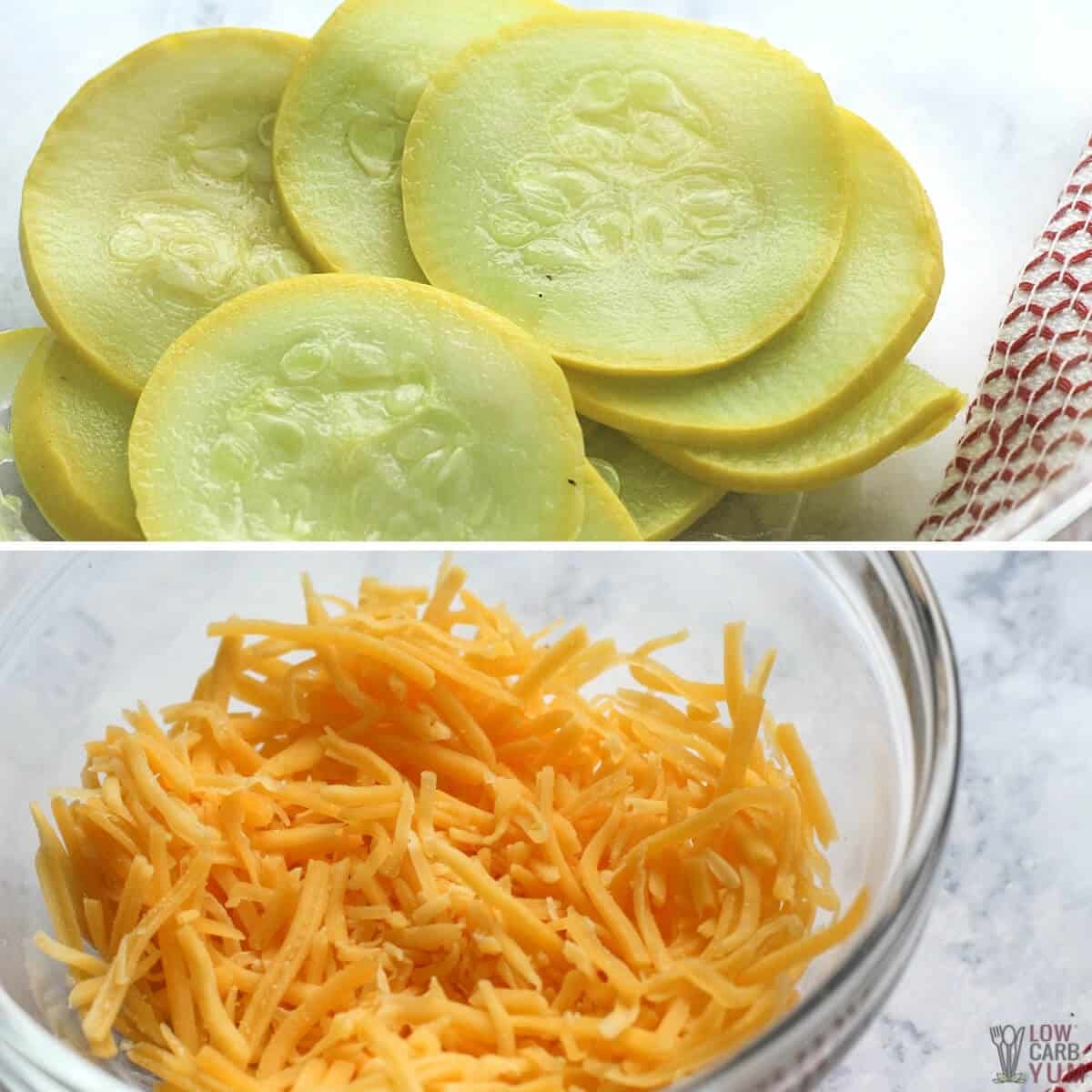 sliced yellow squash and grated cheese