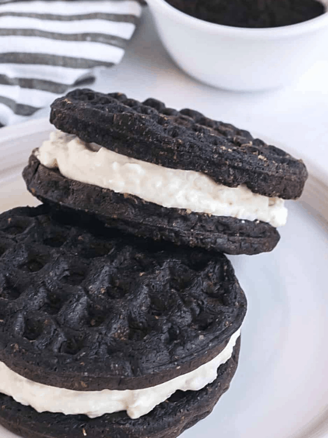 oreo inspired low carb chaffles on a plate