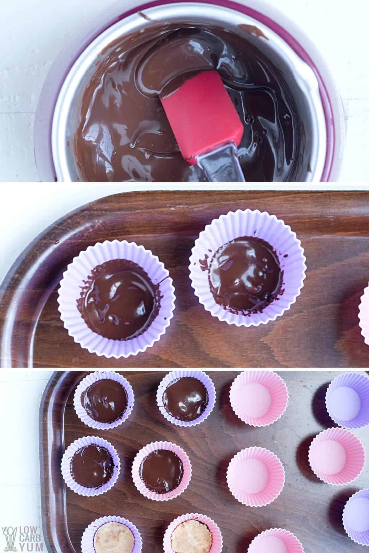 assembling the peanut butter cups in silicone cupcake molds