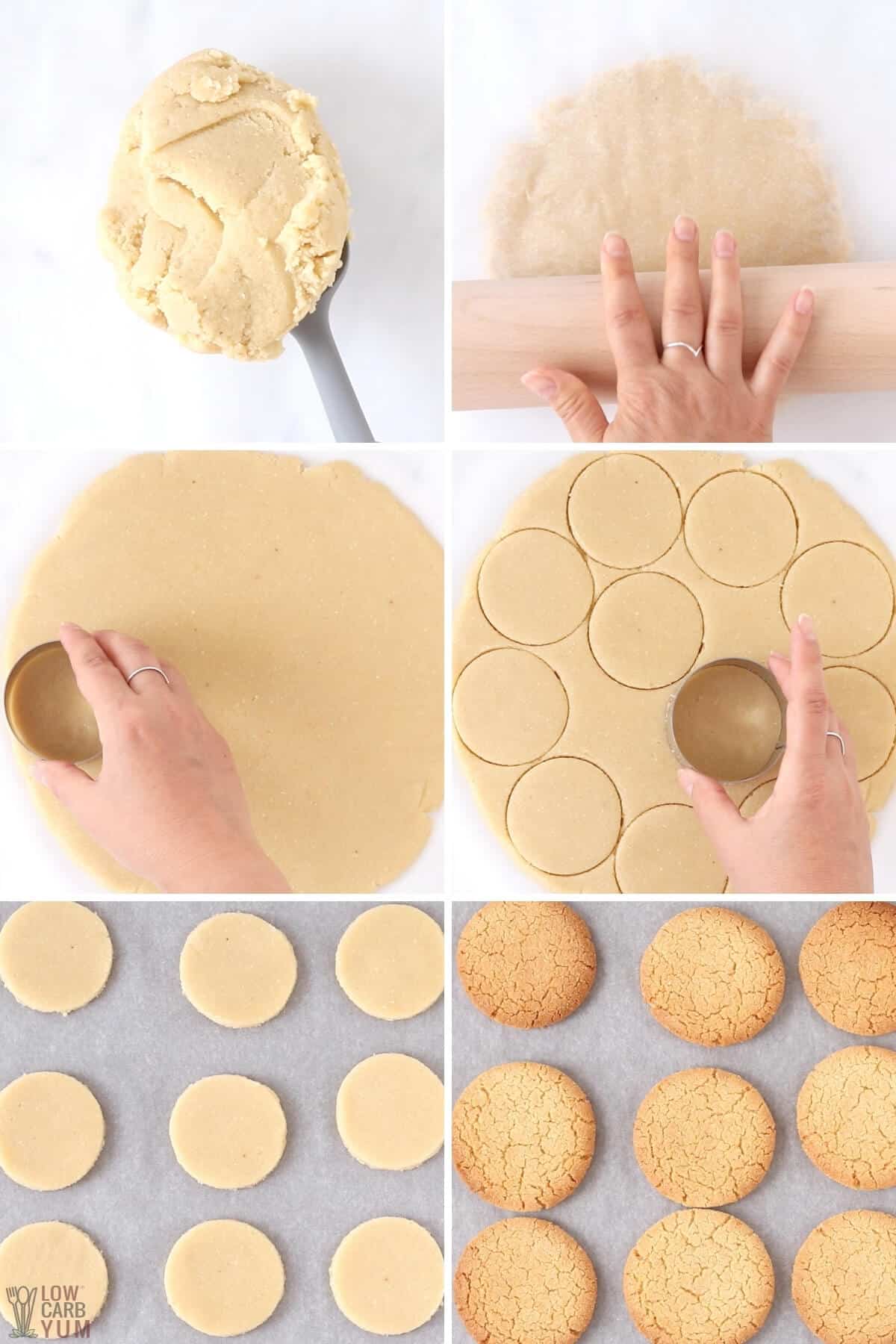 cutting chilled dough and baking the cookie circles
