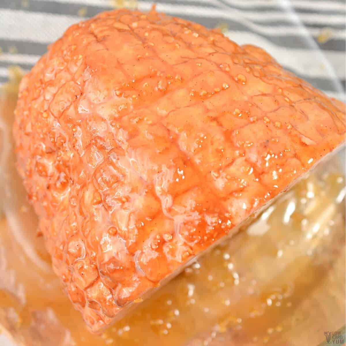 glazed ham in pan before baking