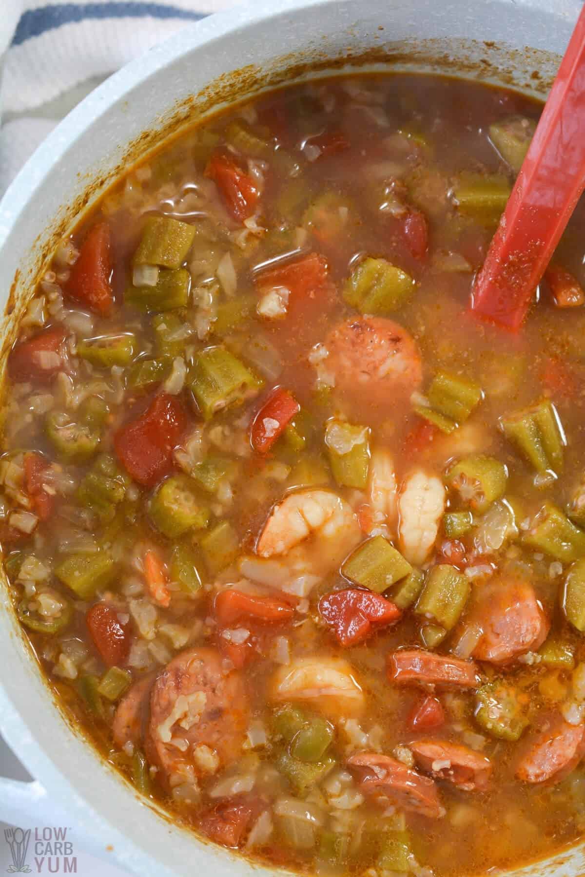 low carb gumbo in pot
