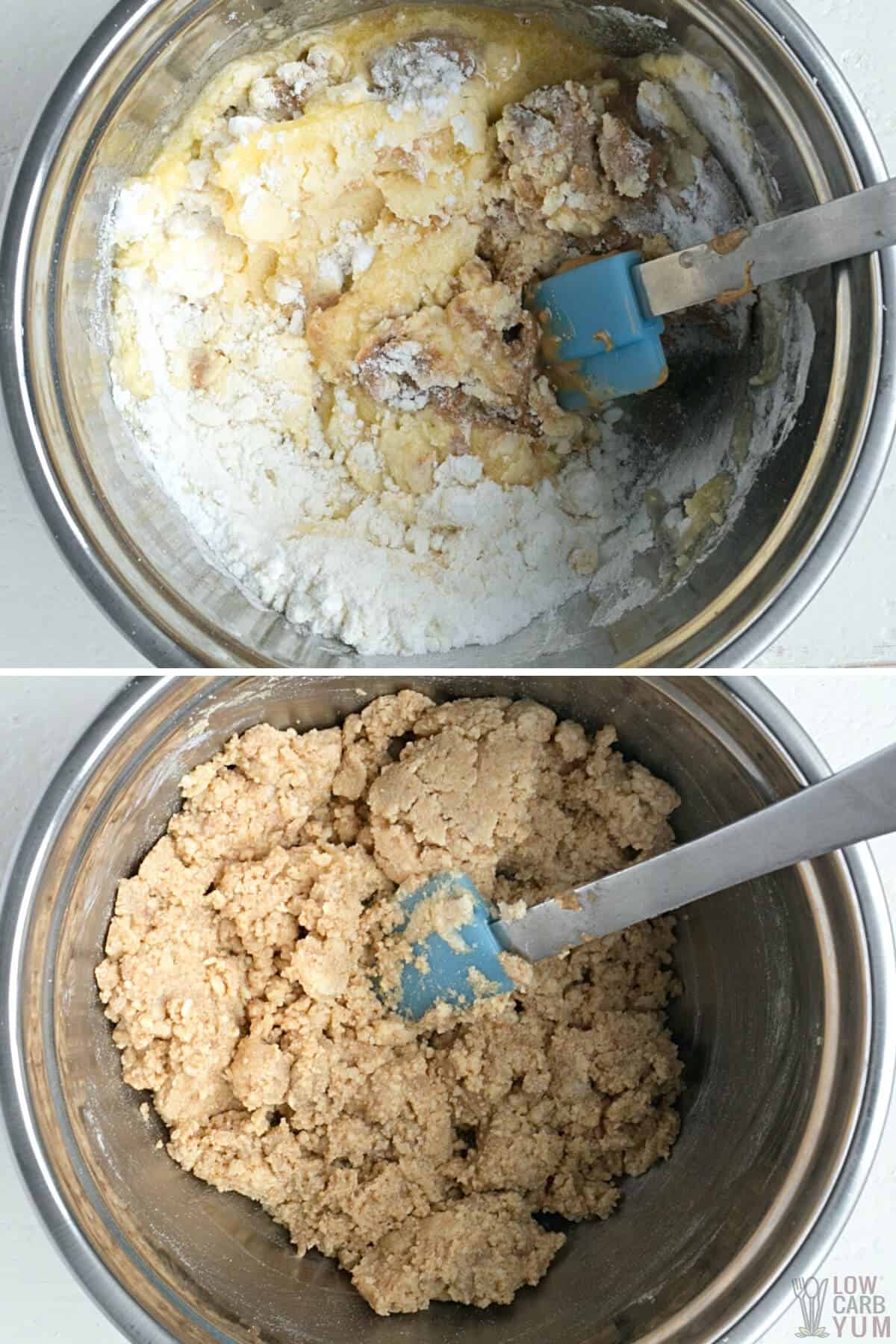 mixing the peanut butter filling ingredients in metal bowl