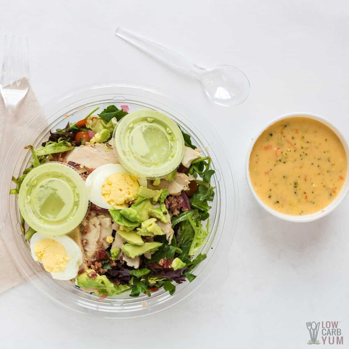 green goddess salad and broccoli cheese soup