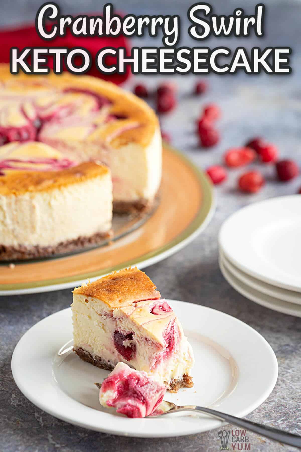 Cranberry Swirl Cheesecake (Gluten-Free, Keto) - Low Carb Yum