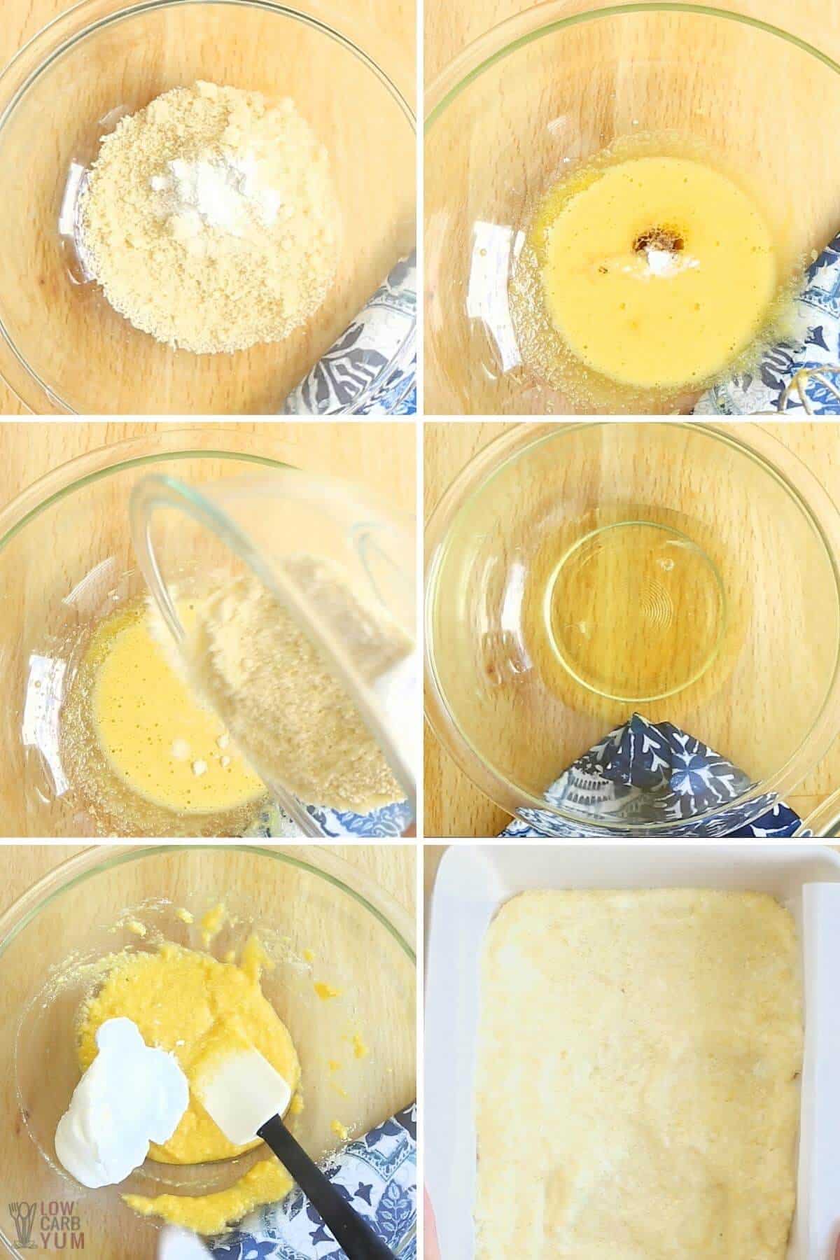 making the sponge cake batter in glass mixing bowl