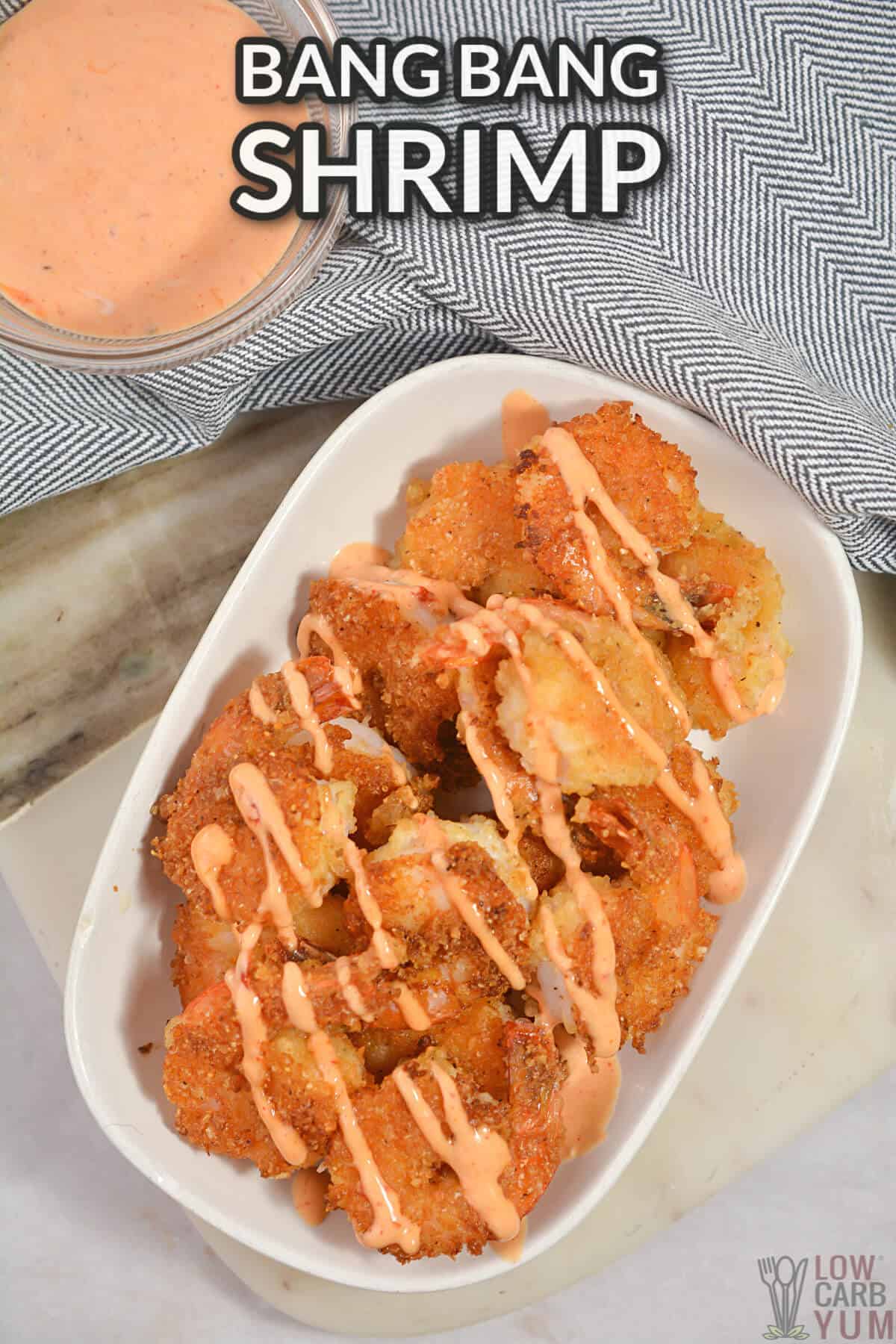 bang bang shrimp on platter with sauce