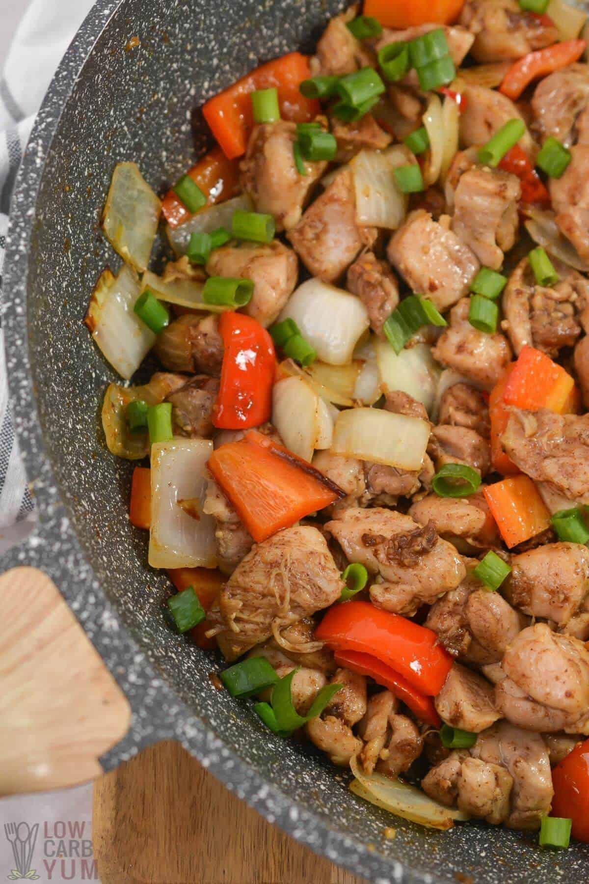 chinese salt and pepper chicken in skillet