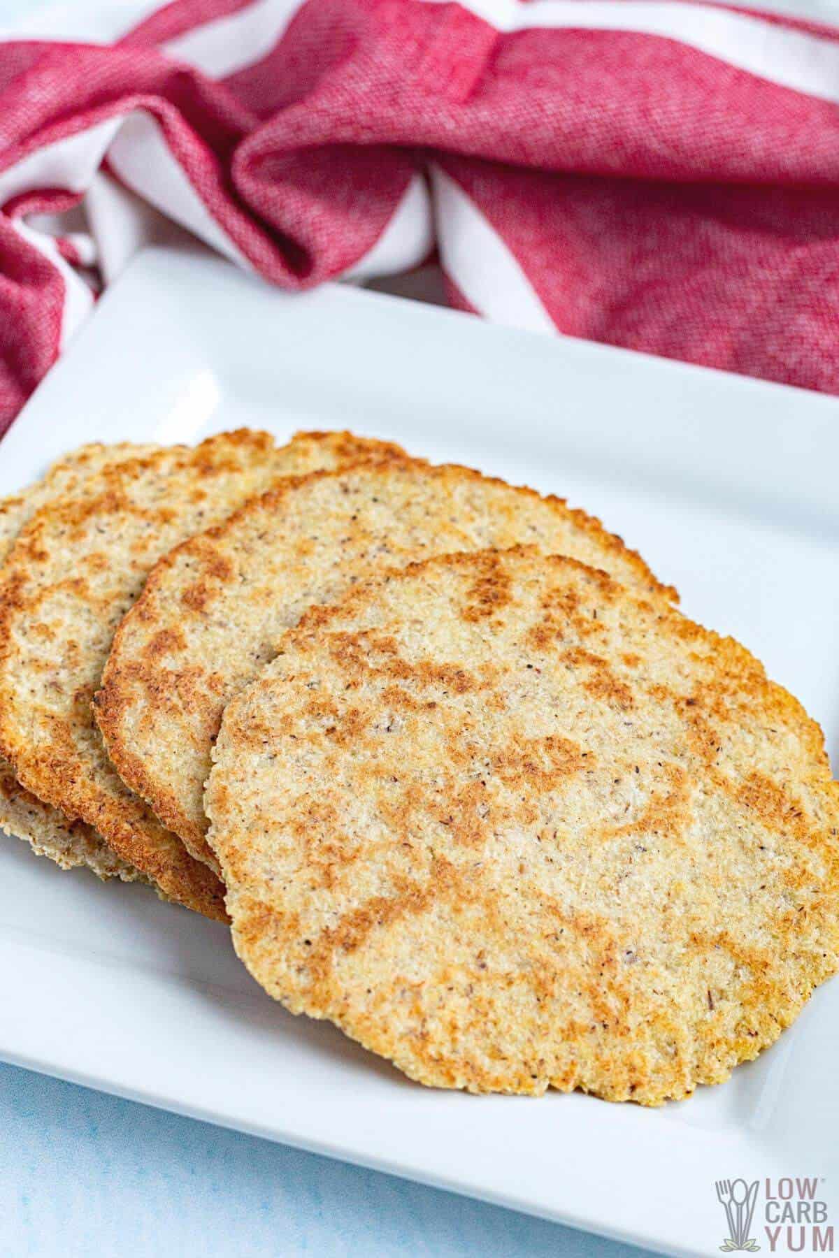 coconut flour tortillas on square white plate