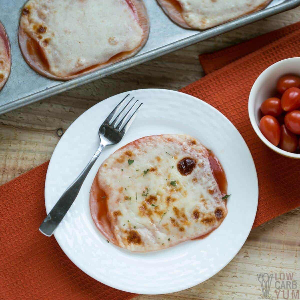 crustless pizza on white plate