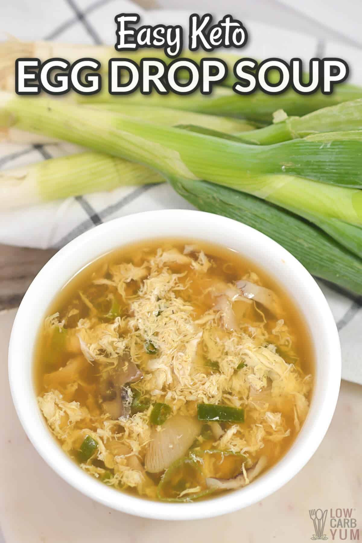 easy keto egg drop soup in bowl with green onions