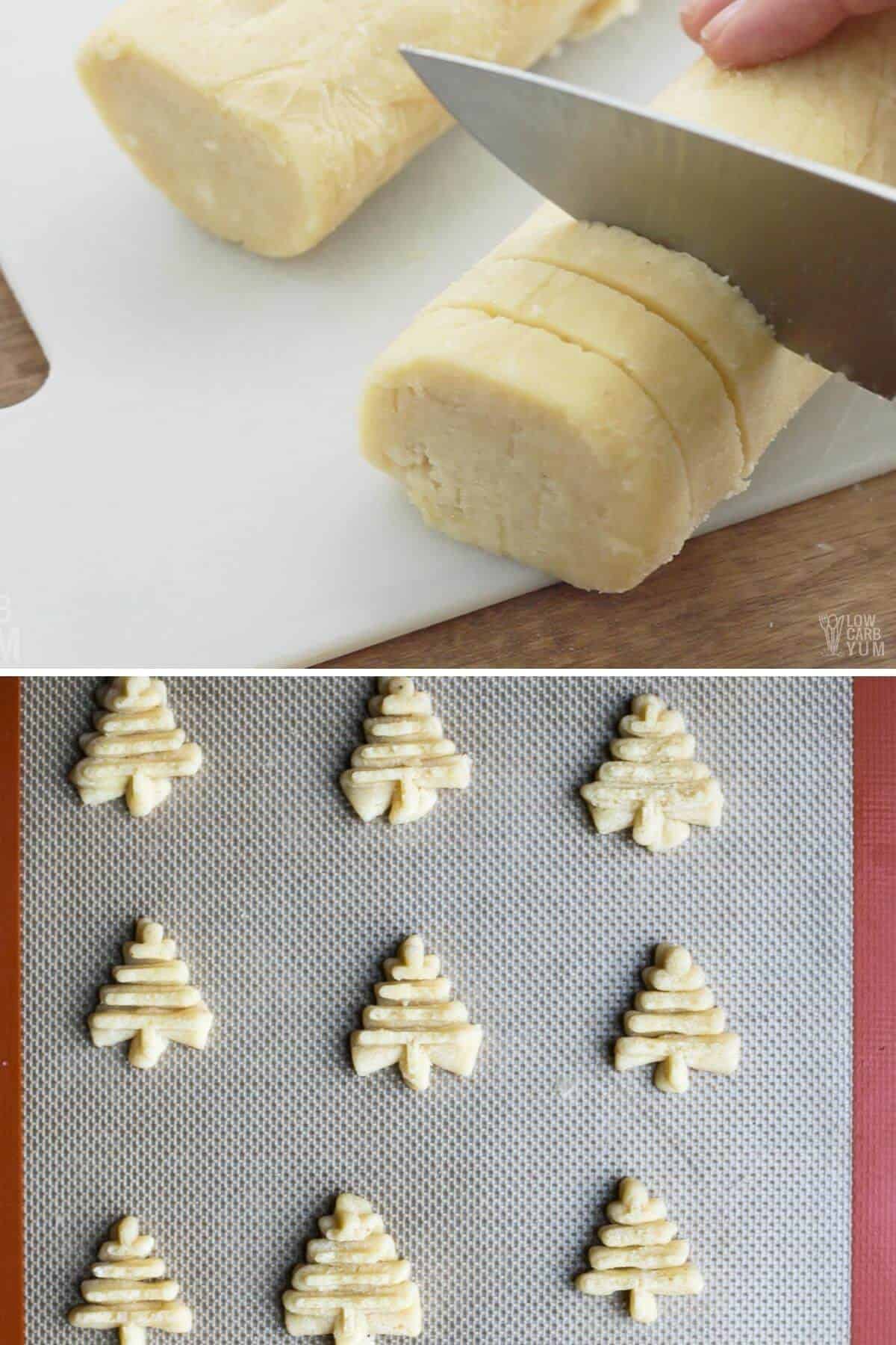 cutting and pressing cookie dough