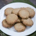 square image of keto ginger snaps on white plate