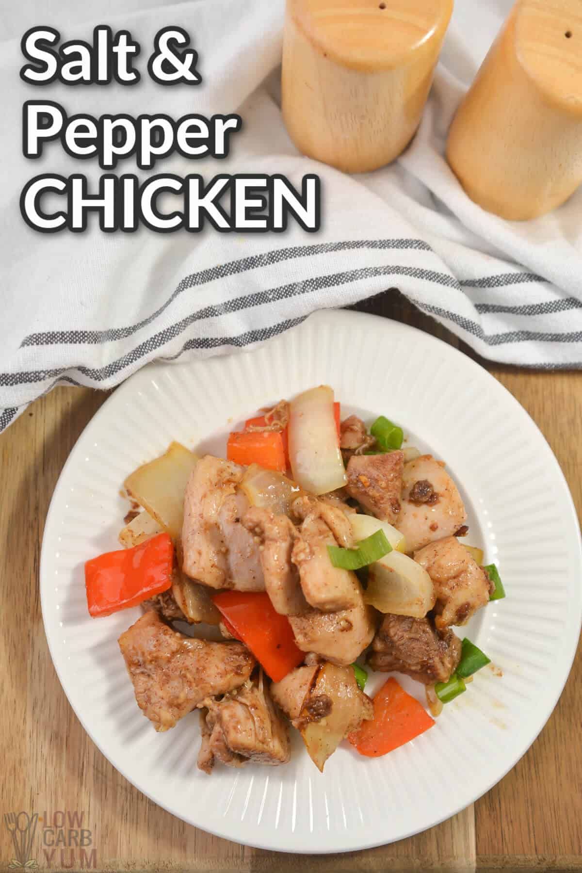 salt and pepper chicken on white plate