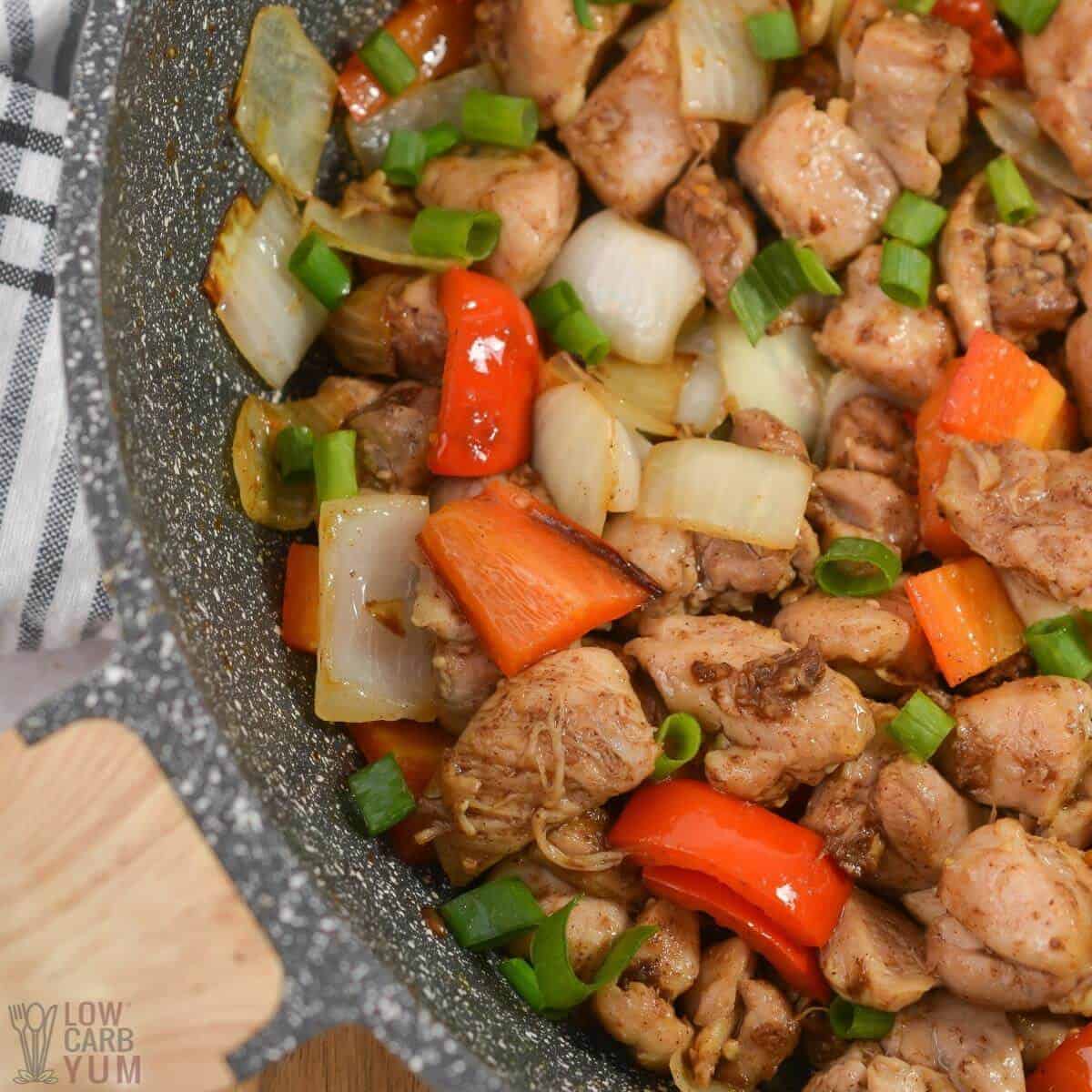 salt and pepper chicken in skillet