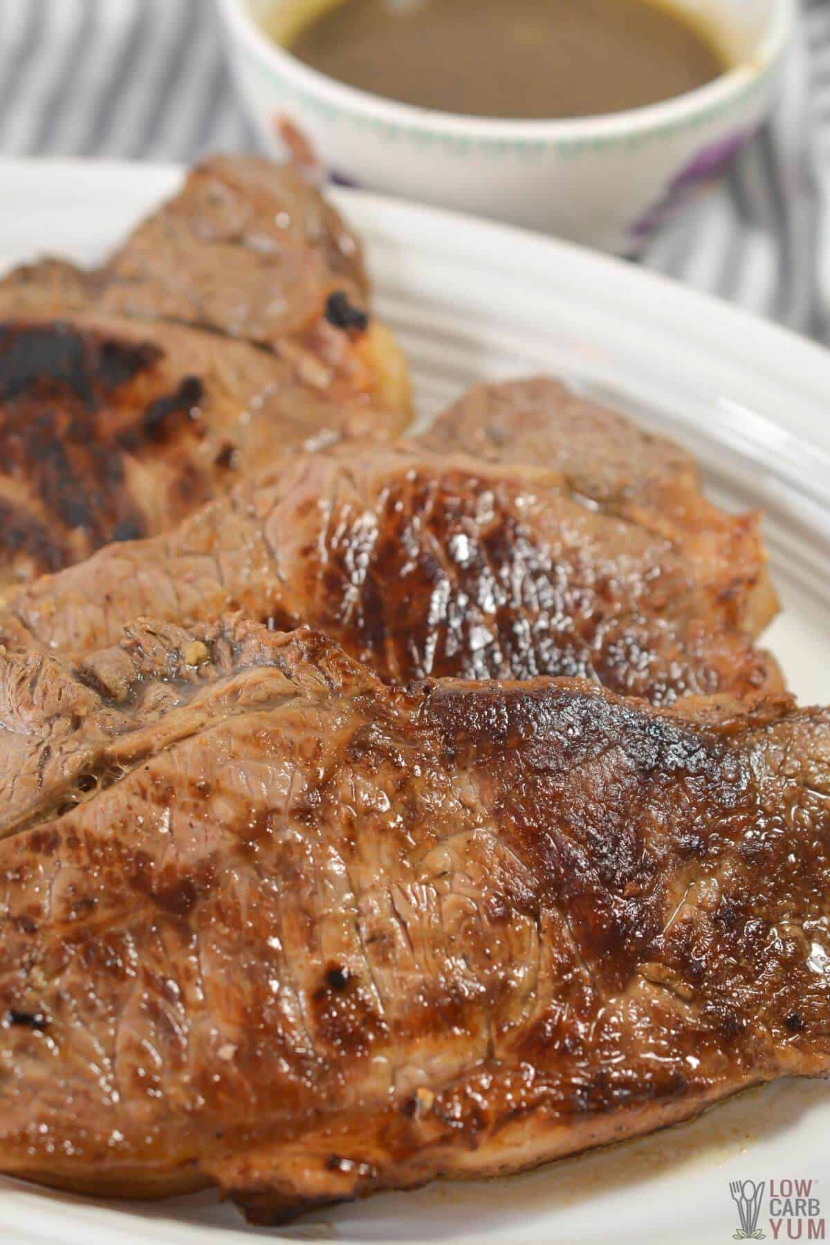 simple steak marinade with cooked steak