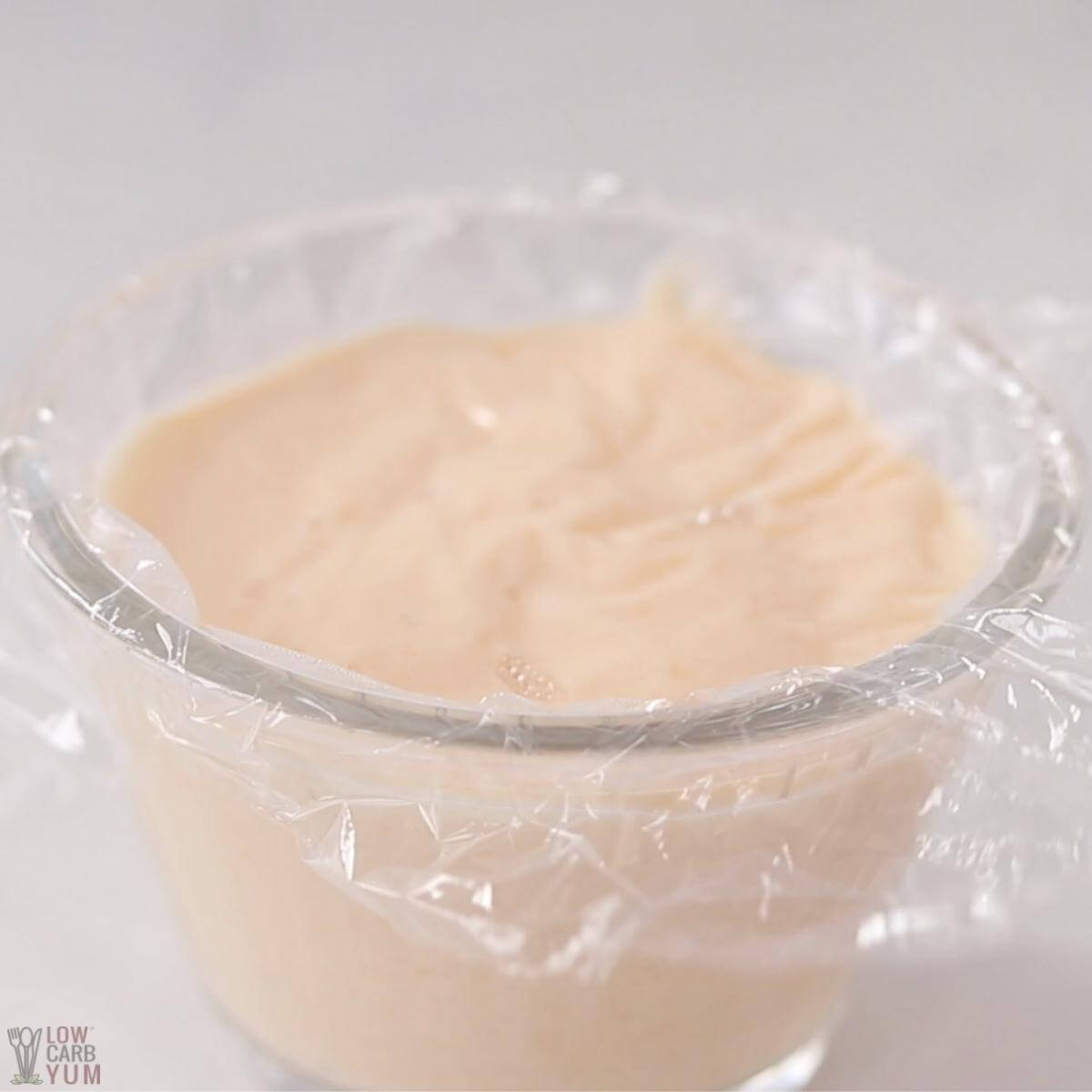 chilled pudding wrapped with plastic wrap