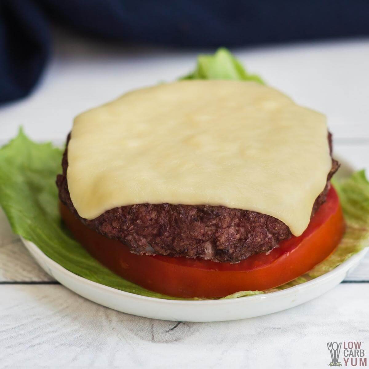 air fryer hamburger patty with lettuce tomato cheese