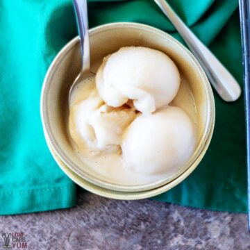 three scoops almond milk ice cream in bowl