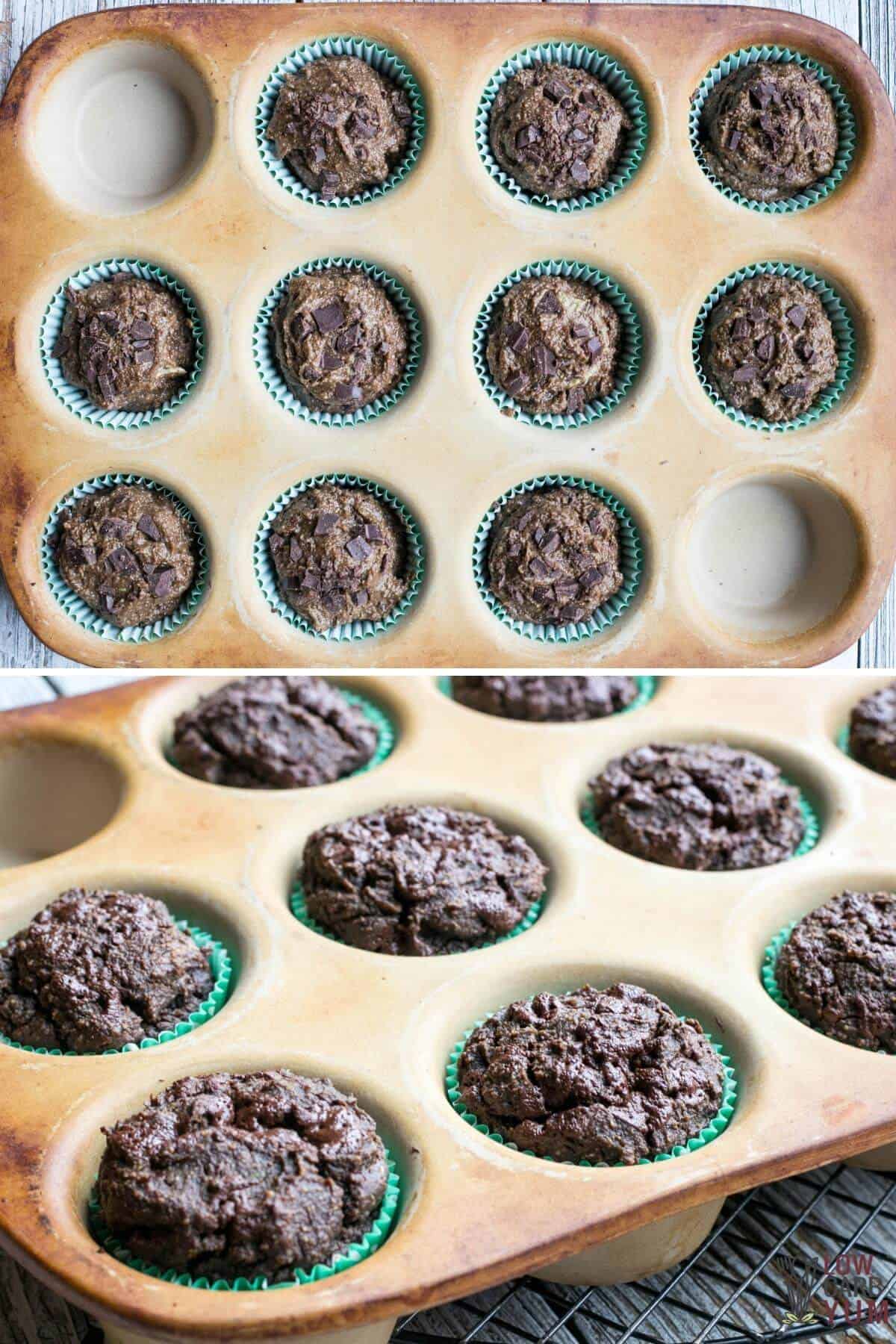 baking chocolate muffins in stoneware muffin pan