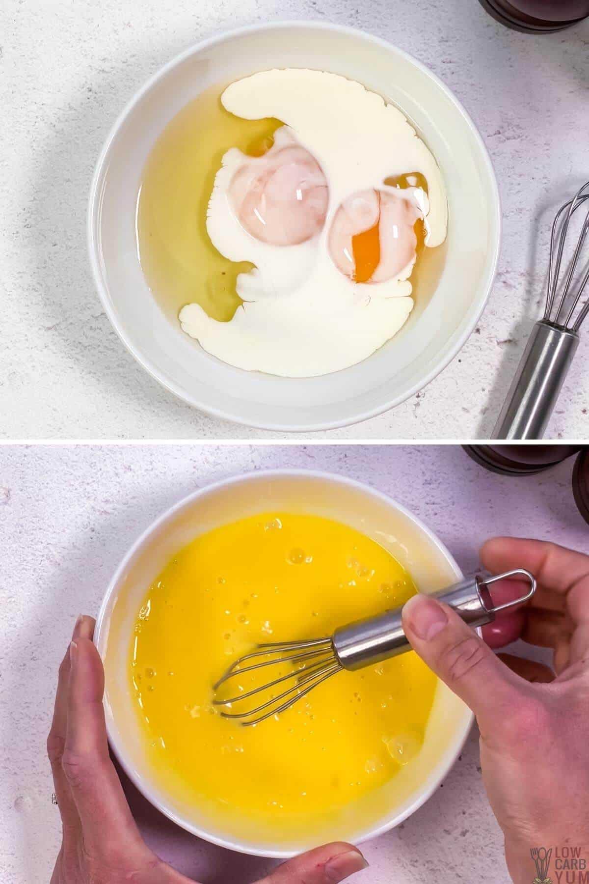 beating the eggs and cream in small mixing bowl