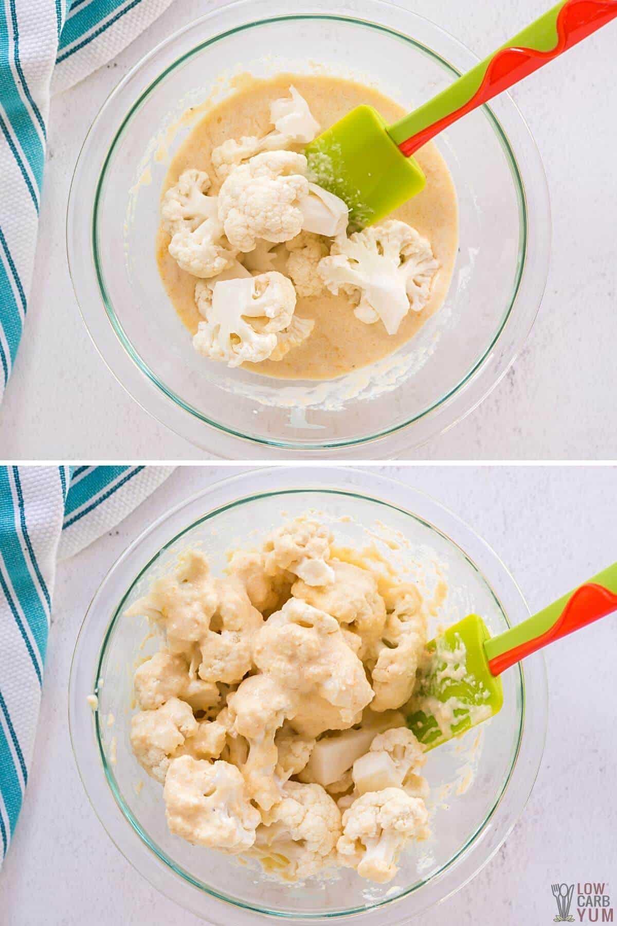 coating cauliflower in low-carb bread batter