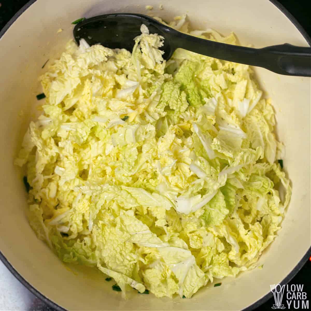 cabbage added to pot