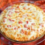 cheeseburger pie in glass pie dish