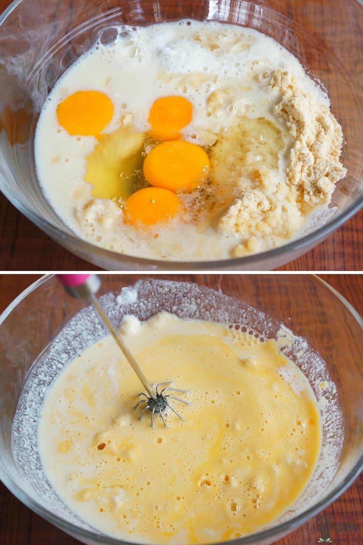 preparing the egg and flour mixture