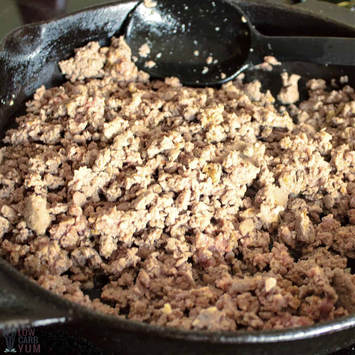 ground beef browned in skillet