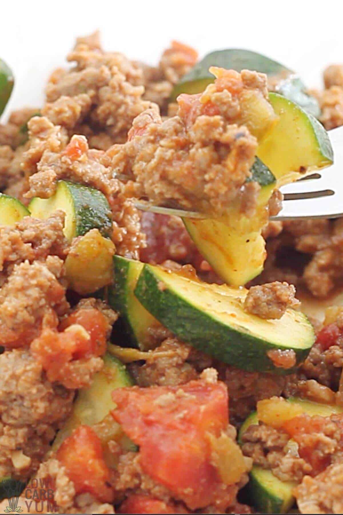 ground beef zucchini skillet dish closeup