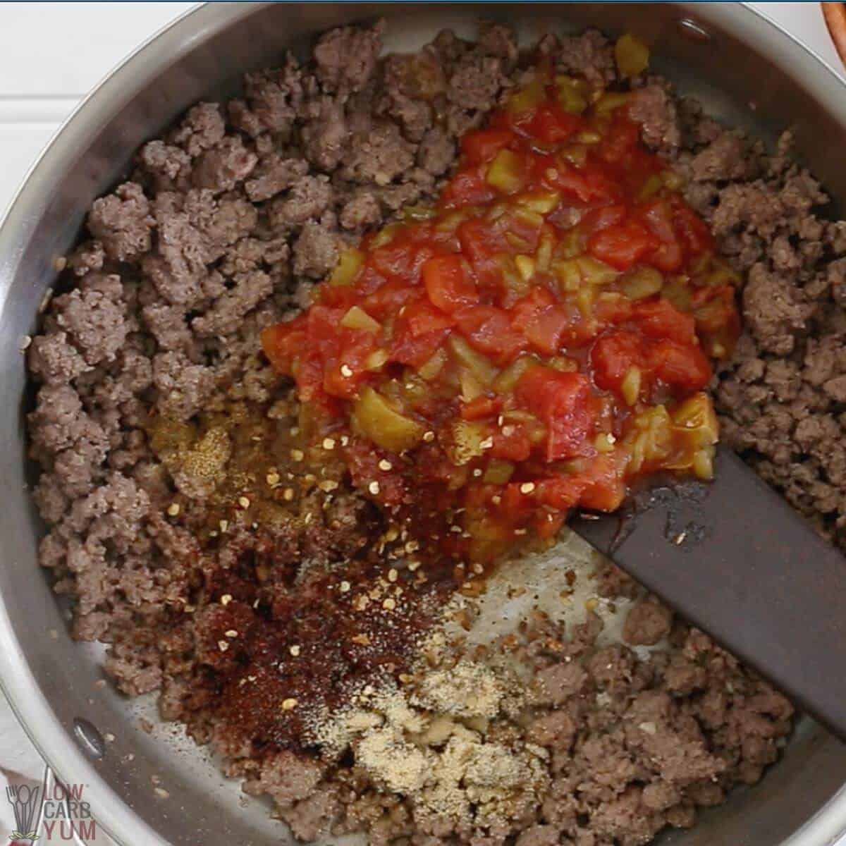 spices added to skillet