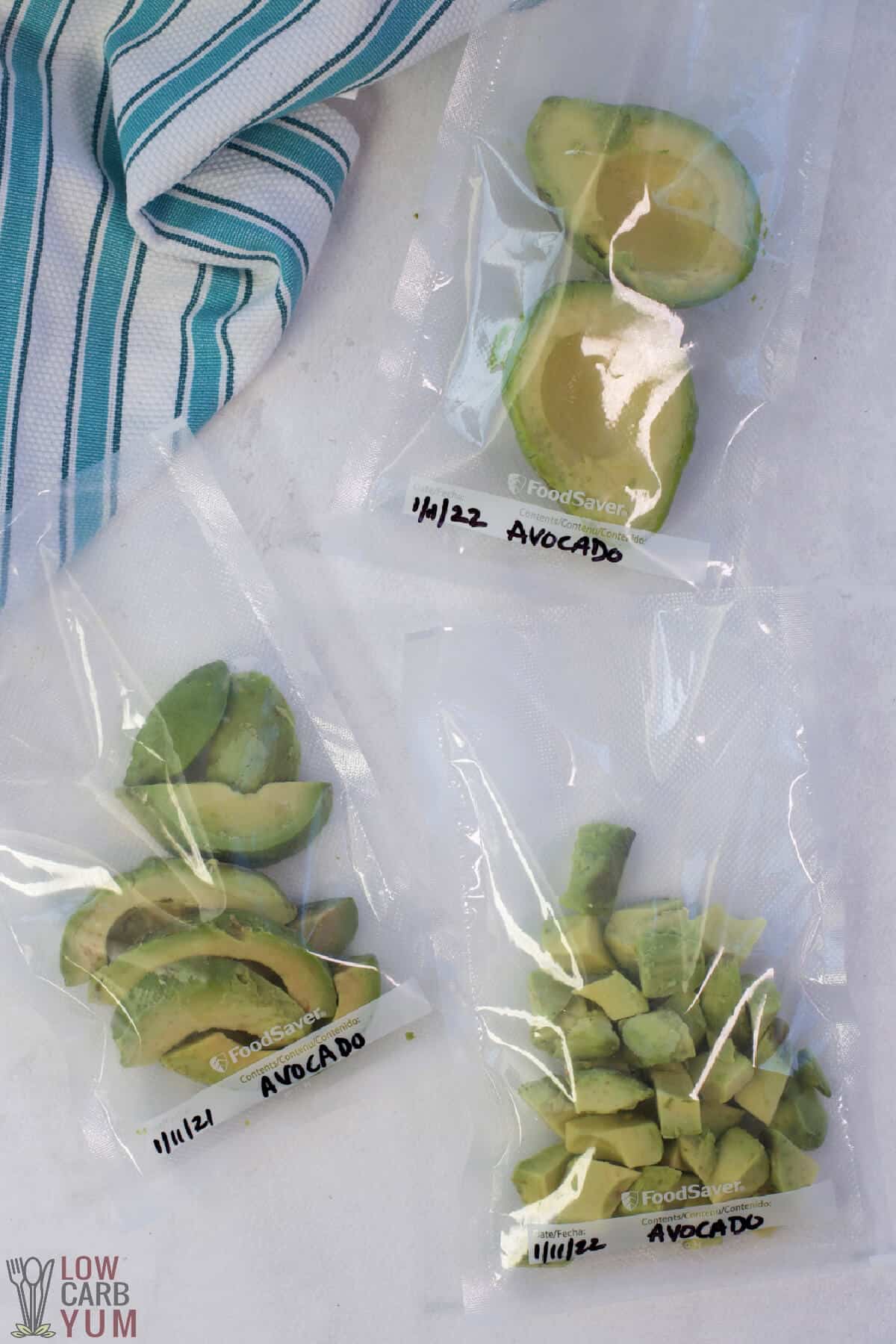 frozen avocado in vacuum sealer freezer bags