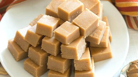 keto peanut butter fudge squares on white plate