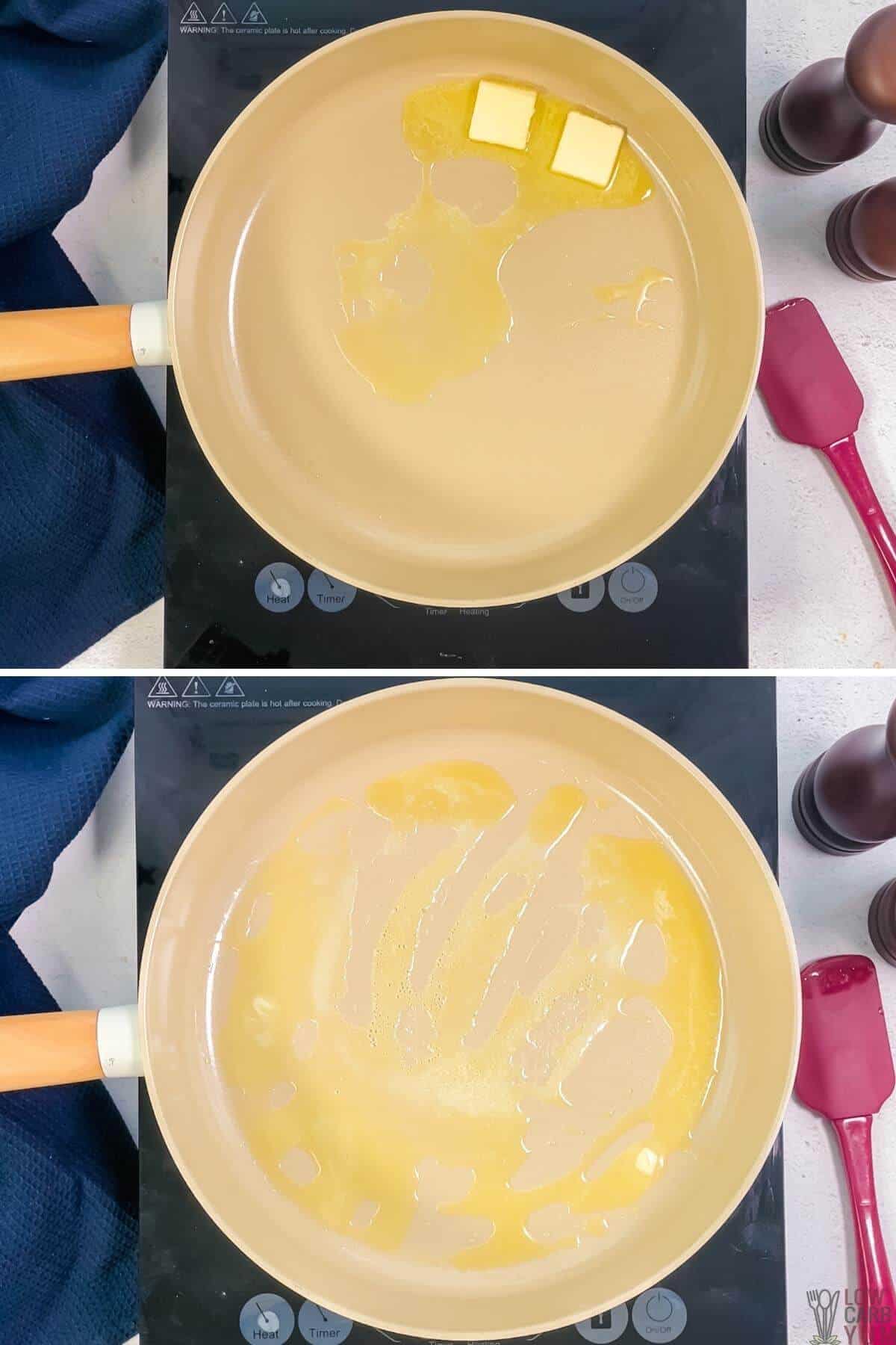 melting the butter in skillet