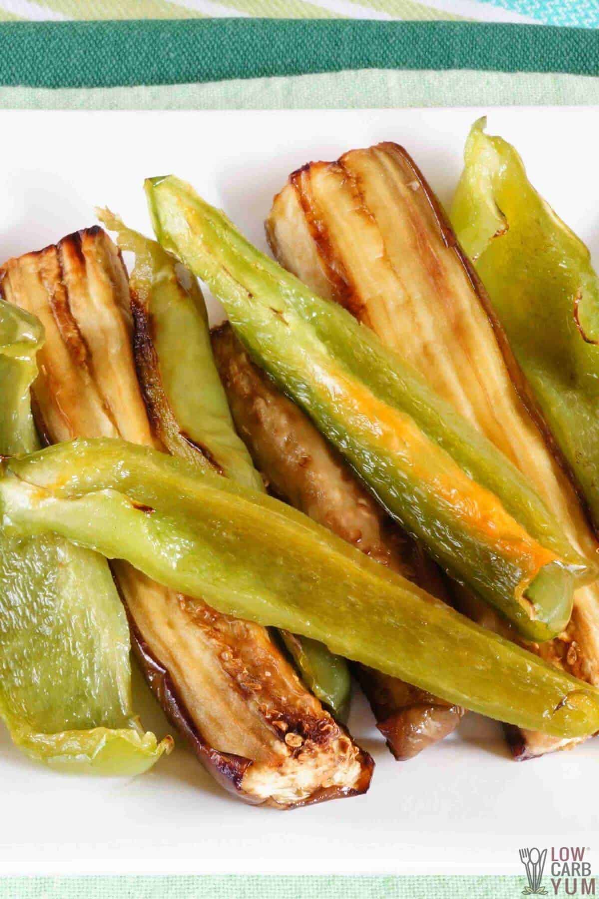 green bell peppers are paired with other keto veggies and roasted in the oven