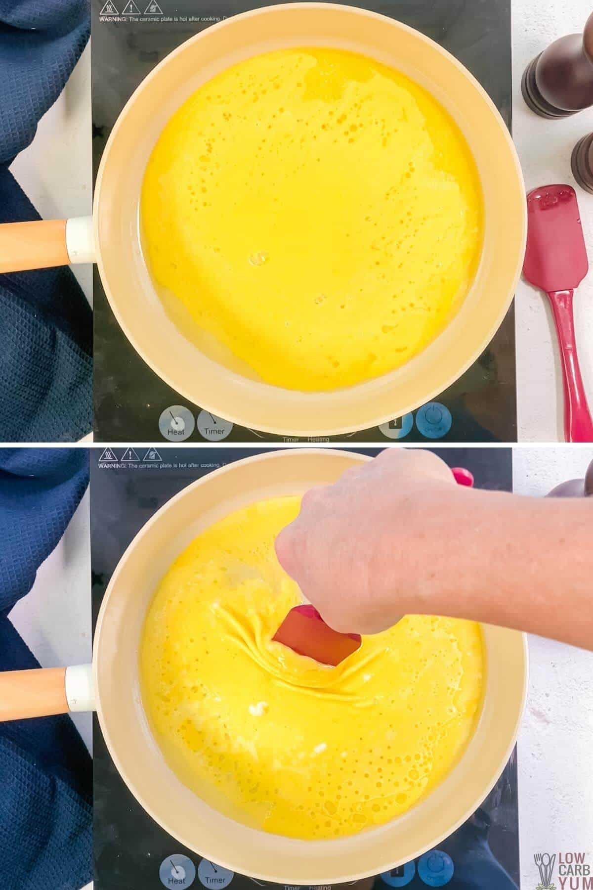 cooking egg mixture in skillet when starting to set